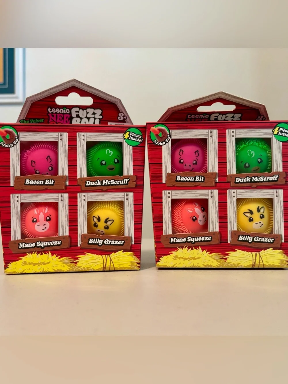 Schylling Teenie Nee Doh Fuzz Ball Farmyard Squishy Toys 4 Pack x2
